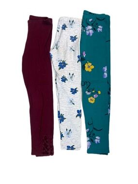 Old Navy Girls 3-Pack Leggings - Teal Floral, Heather Gray Floral, Burgundy